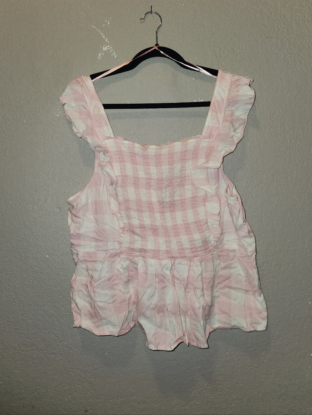 Old Navy Pink Gingham Sleeveless Ruffle Tank Top | XXlarge